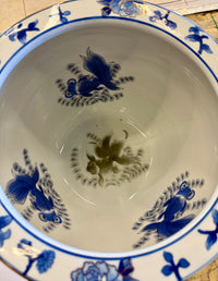 Blue and White Imperial Ceramic Fishbowl Planter with Gilt Accents