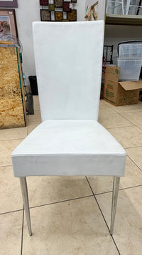 Sleek Modern White Genuine Leather High-Back Dining Chairs (Pair)