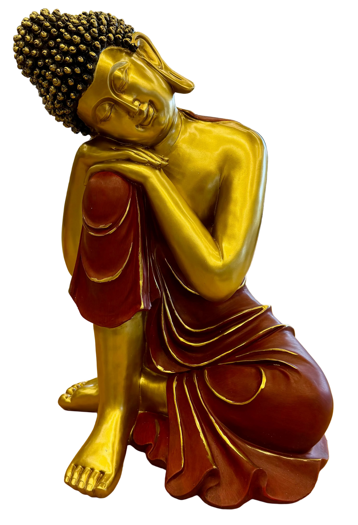 Stunning 26” Large Resting Buddha Statue – Gold & Crimson Zen Decor