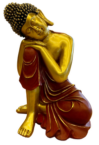Stunning 26” Large Resting Buddha Statue – Gold & Crimson Zen Decor