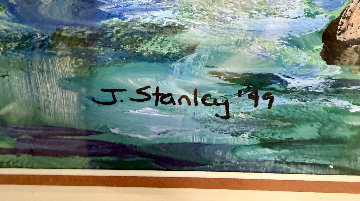 “Serene Wilderness River Landscape" Original Mixed Media Painting by Janet Stanley