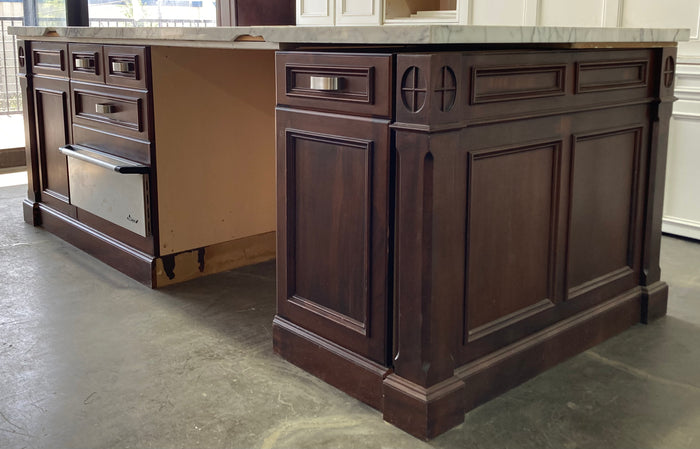 102" W Kitchen Island w/ White Marble Top