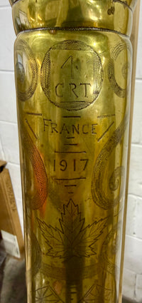 Rare WWI Trench Art Brass Shell Casing – 4th Canadian Railway Troops (1917)