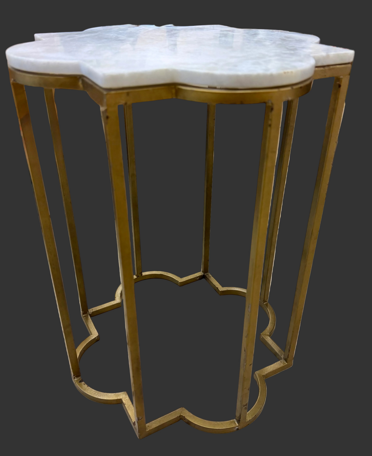 Elegant Quatrefoil Marble and Brass Accent Table