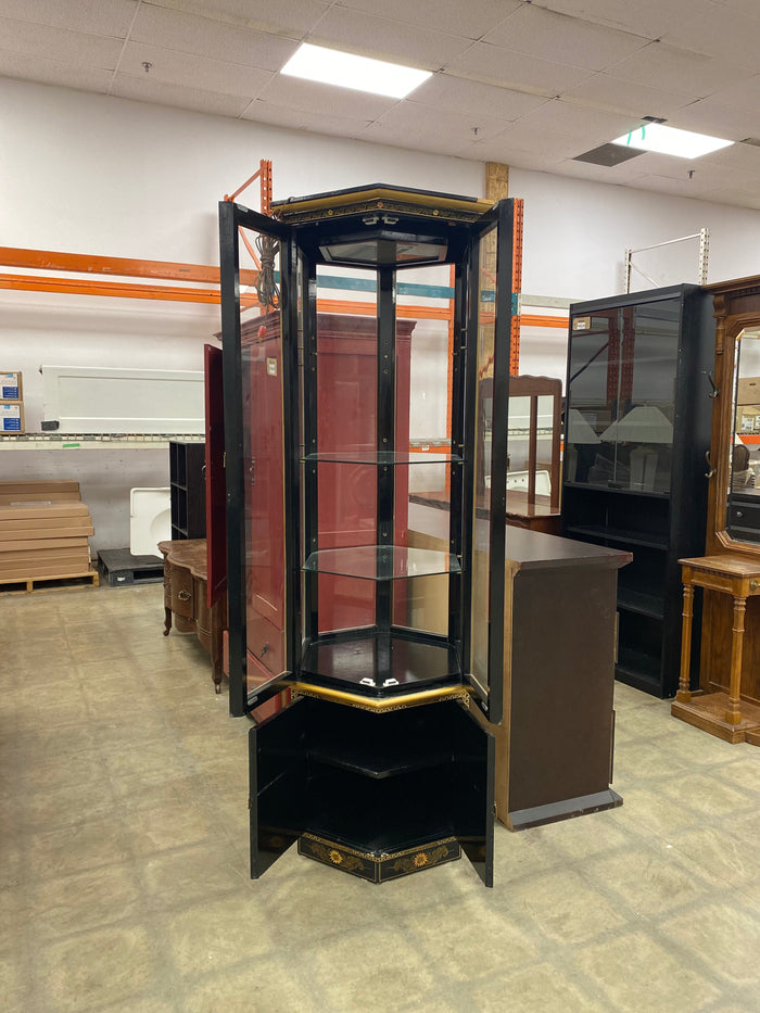 Chinese Lacquer Wood Hexagonal Curio Cabinet
