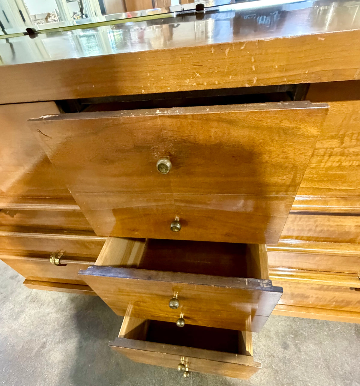 Vintage Sklar-Peppler Mid-Century  Triple Dresser and Beveled Mirror Set
