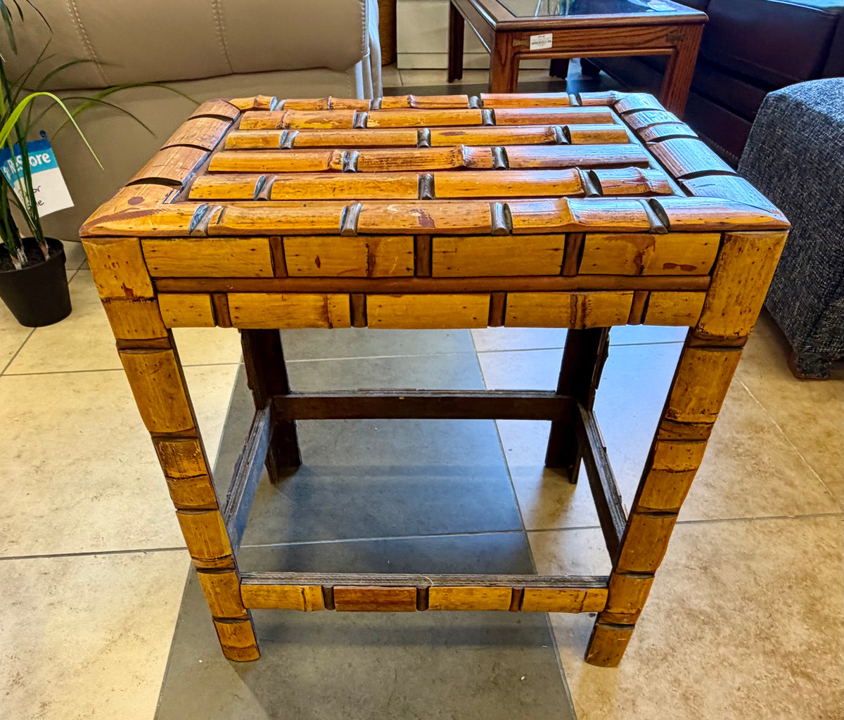 Vintage Bamboo-Design Faux-Brick Nested End Table Set of 2