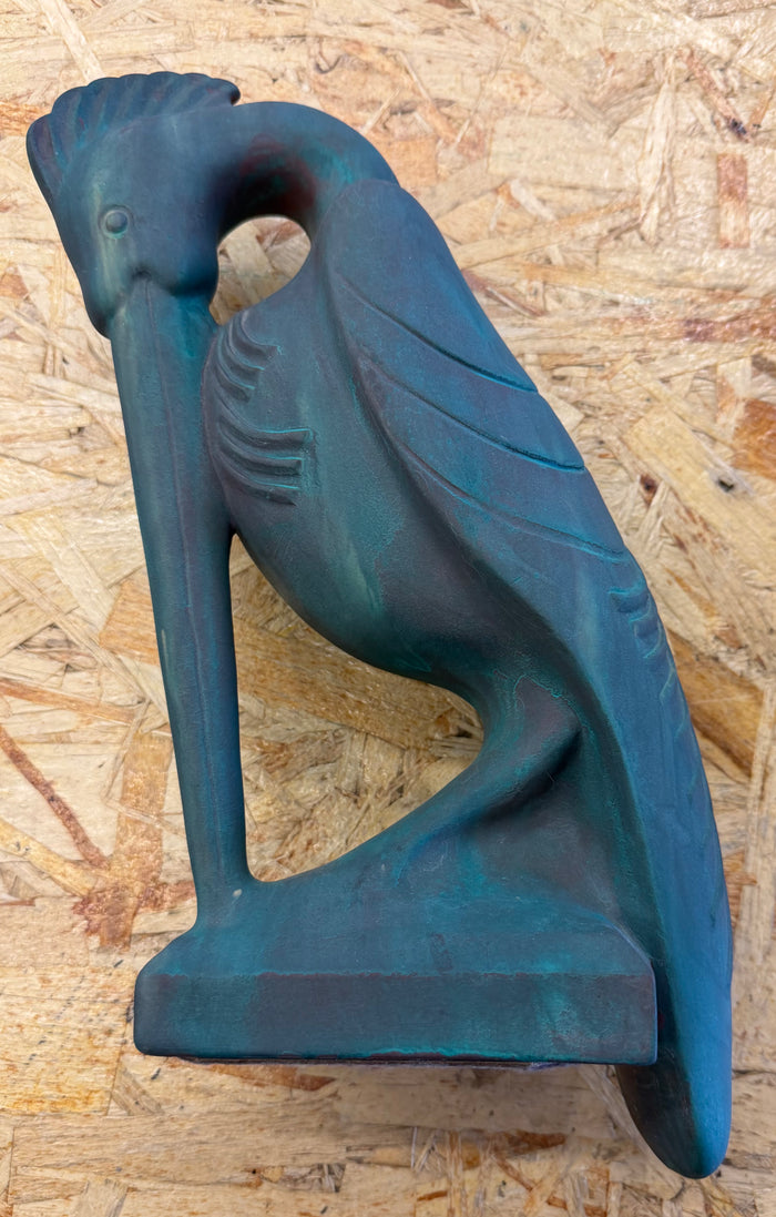 Vintage Art Deco Style Pelican & Heron Coastal Sculpture Base | Verdigris Finish