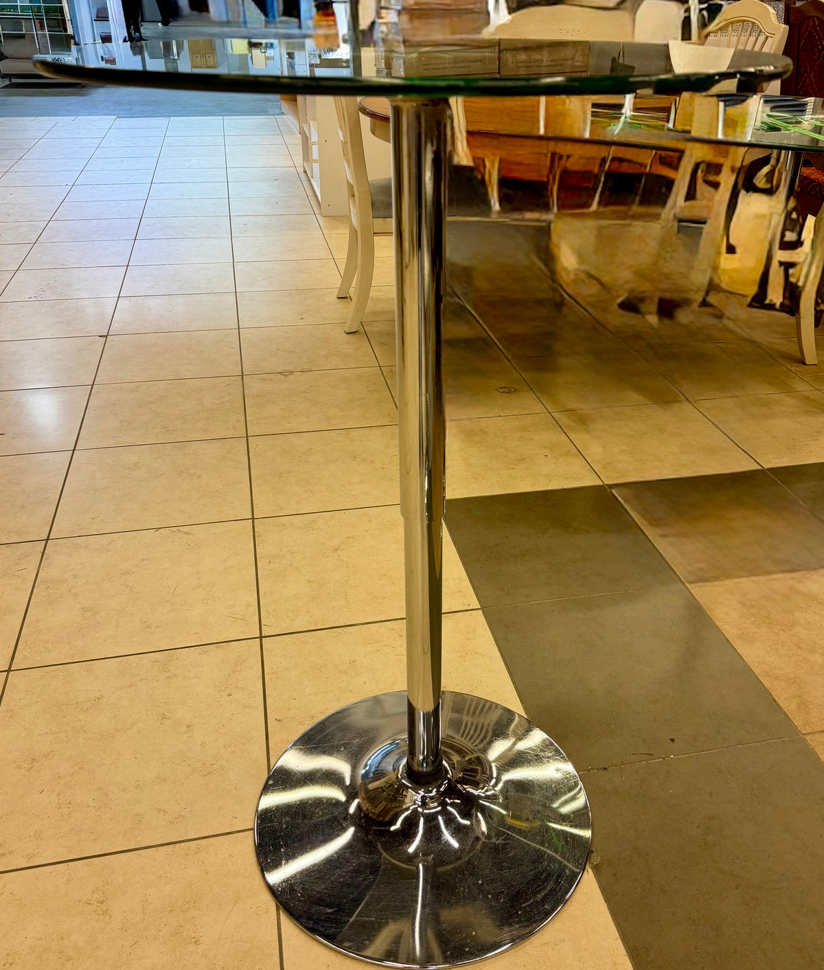 Sleek & Space-Saving Modern Chrome & Glass Adjustable Bar Table