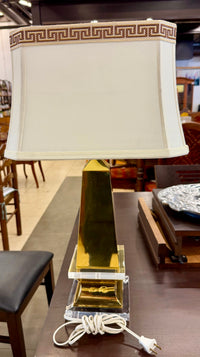 Vintage Hollywood Regency Lucite and Brass Obelisk Accent Lamp