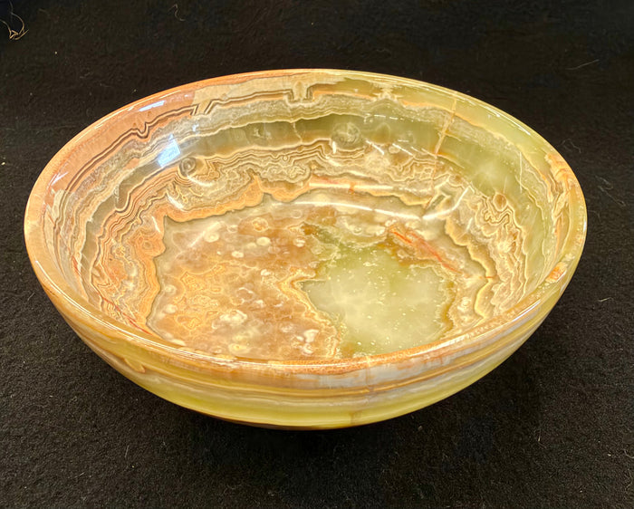 Earth & Sage Hand-Carved Natural Banded Green Onyx Shallow Bowl
