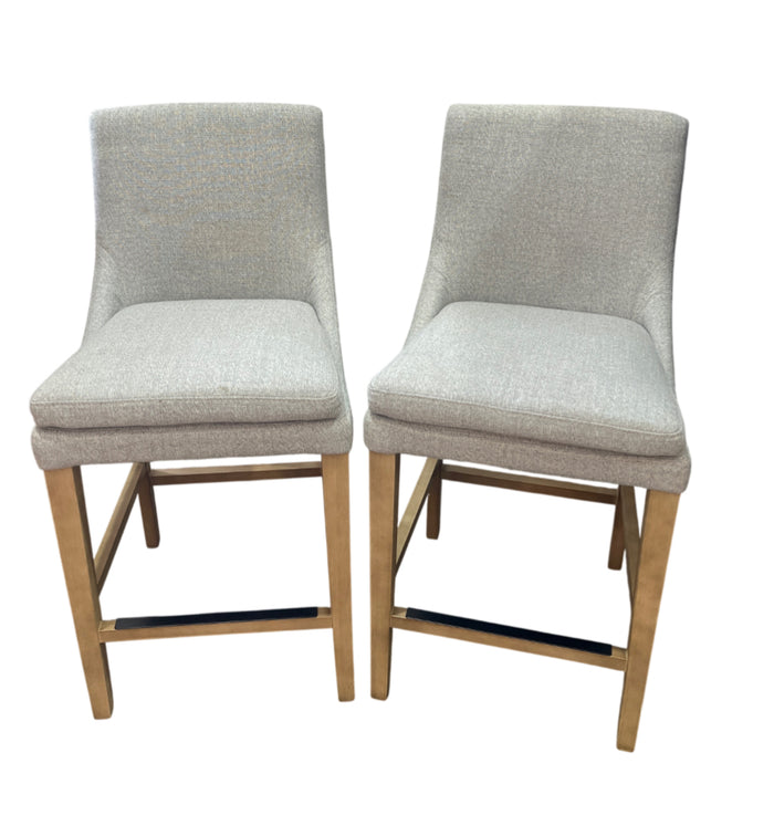 2-Piece Light Grey Upholstered Counter Stool with curved backrest