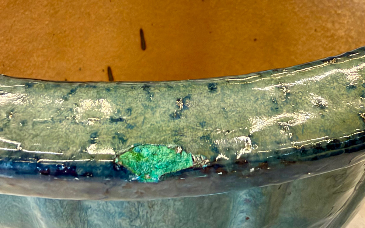 Large Glazed Ceramic Swirl Planter in Deep Green
