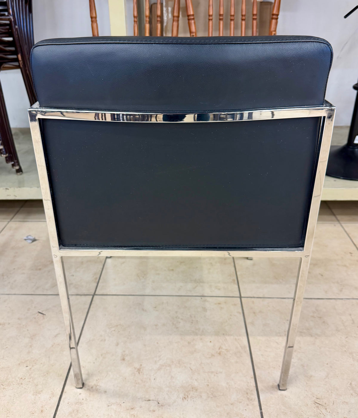 Modernist Minimalism: Polished Chrome & Black Upholstered Accent Armchair