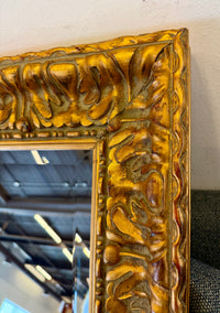 Ornate Baroque-Style Gilded Wood Framed Beveled Wall Mirror