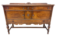 Vintage Jacobean Revival Quarter-Sawn Oak Buffet / Sideboard with Carved Details and Silverware Drawer