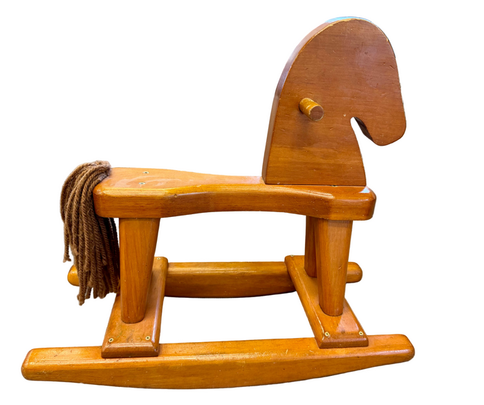 Vintage Wooden Rocking Horse with a Yarn Tail