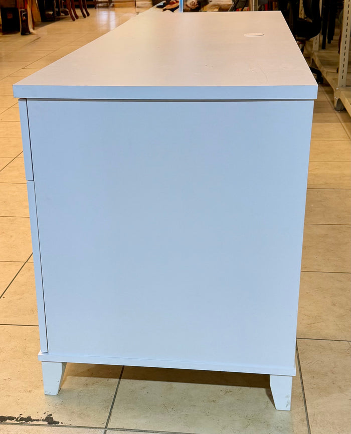 Sleek Modern White Executive Office Desk with Built-in Storage Pedestal