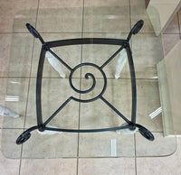 French Country Cottage Wrought Iron & Turned Wood Square Glass Side Table