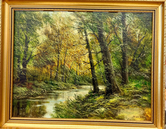 Original Framed River Stream Oil Painting by Listed British Artist Peter Snell