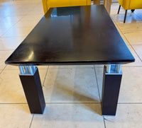 Sleek Modern Black Coffee Table with Brushed Silver Accents