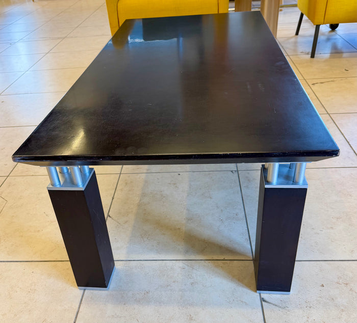Sleek Modern Black Coffee Table with Brushed Silver Accents