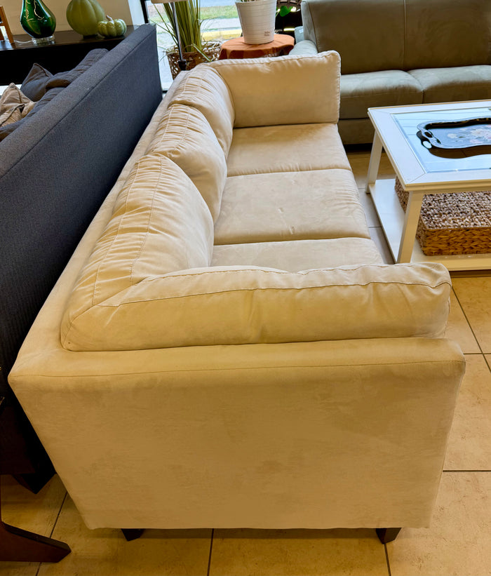 Modern Cream Faux Suede 3-Cushion Sofa