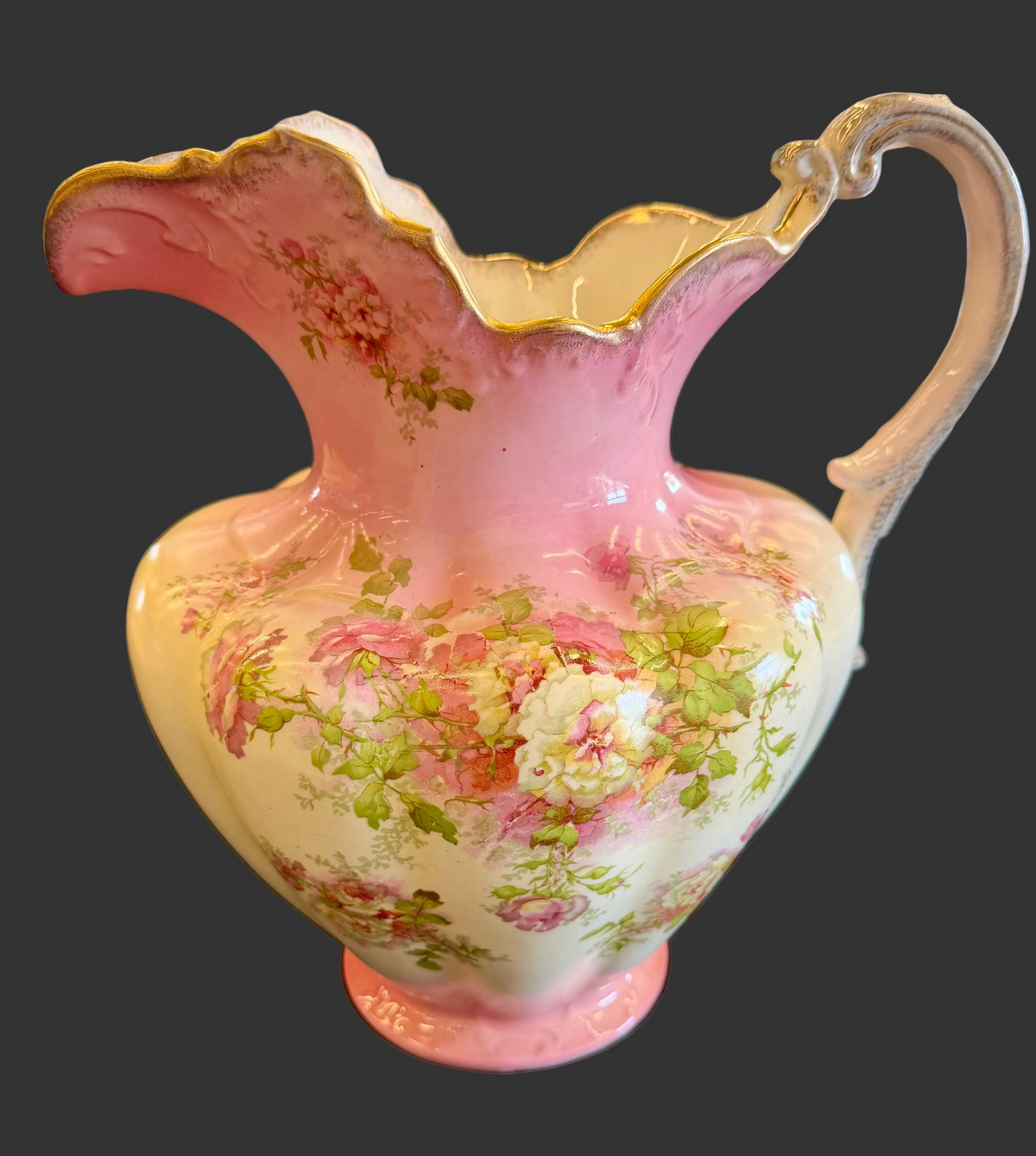 Victorian Porcelain Pitcher with Hand-Painted Roses