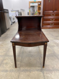 Mahogany Two - Tiered Side Table with Brass Accents