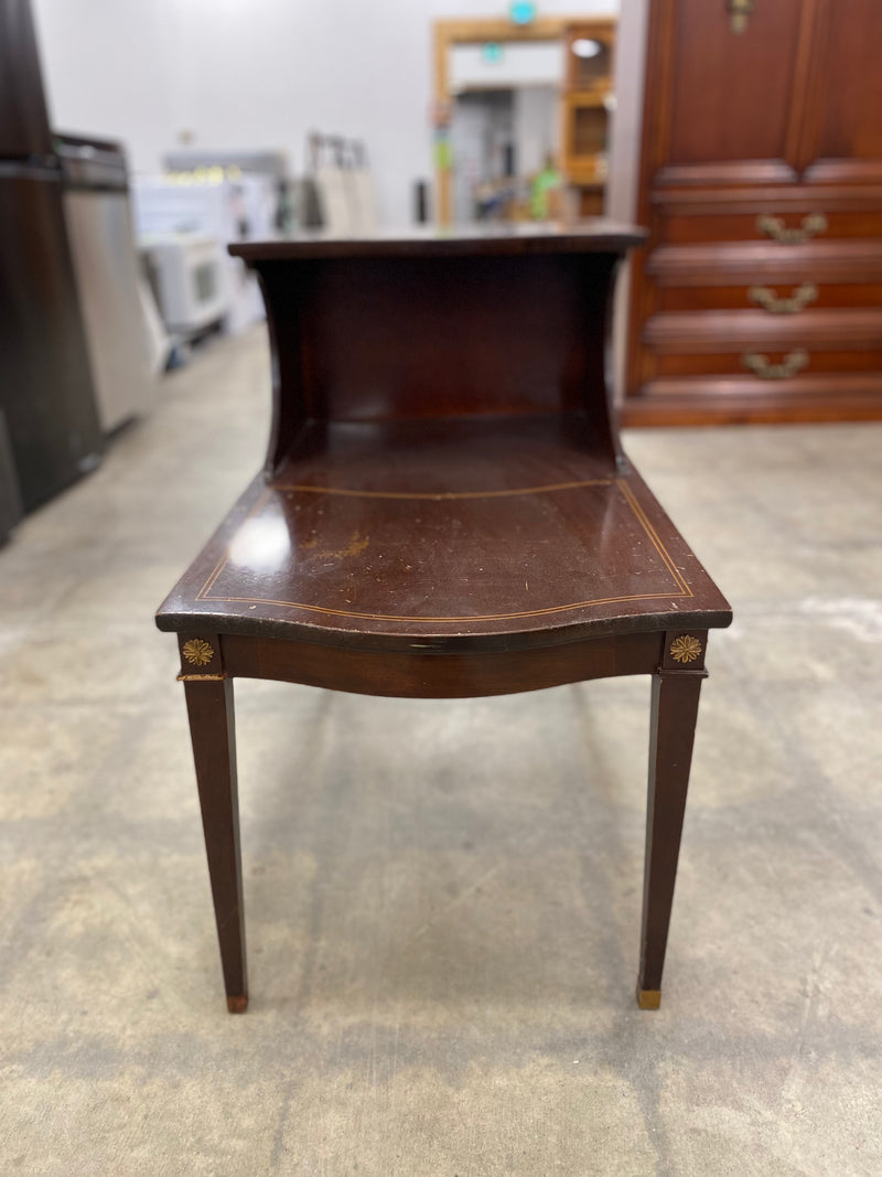 Mahogany Two - Tiered Side Table with Brass Accents
