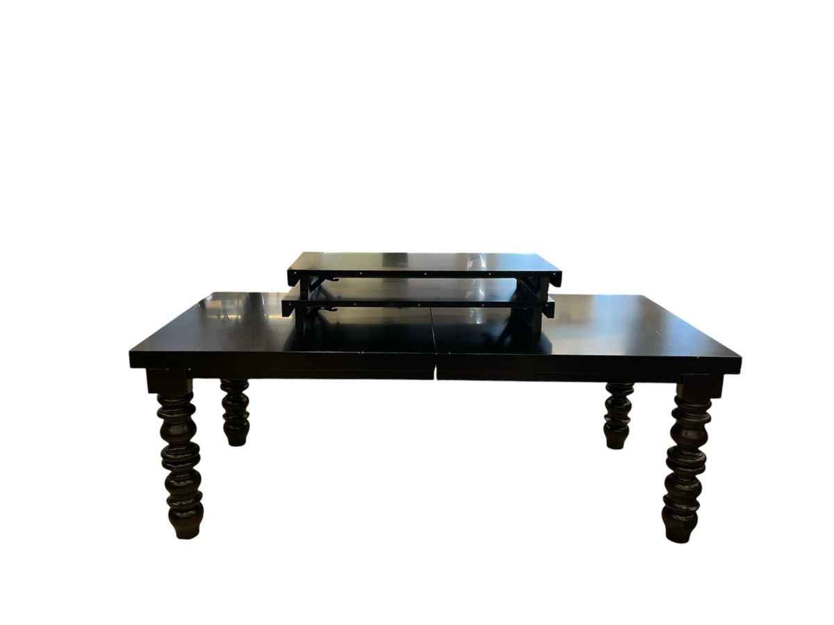 Expandable Black Wood Dining Table with Baluster Style Legs