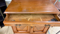 Antique Wood Cabinet with Raised Backsplash and Diamond Panel Doors