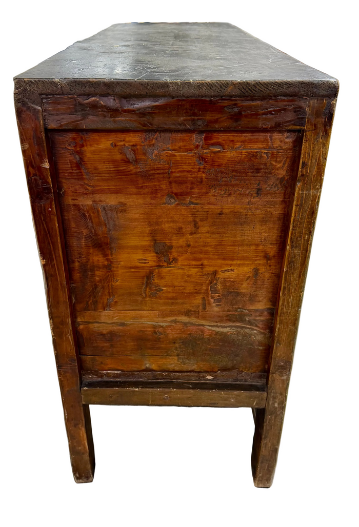 Vintage Hand-Painted Chinese Sideboard - Gansu Style Lacquer Cabinet - Mid-Century