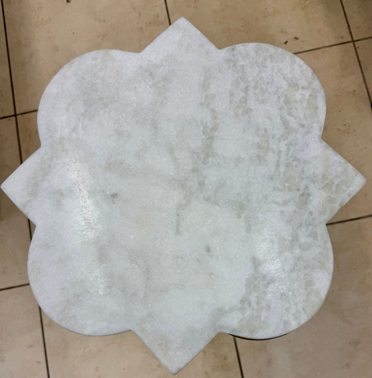 Elegant Quatrefoil Marble and Brass Accent Table