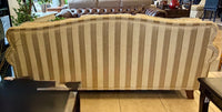 Custom-Crafted Elegance: Long Gold Damask and Striped Statement Sofa