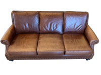 Terracotta Tone Genuine Leather Sofa with Nailhead Trim