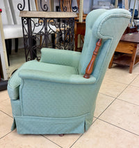 Vintage Sage Green Tufted Armchair with Turned Wood Accents