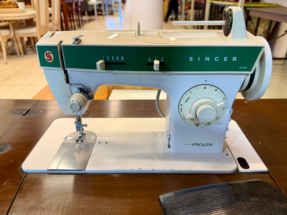 Vintage Singer 248 Facilita Sewing Machine in Dark Wood Cabinet Desk