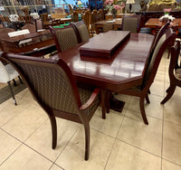 Traditional Mahogany Dining Suite with Diamond-Pattern Upholstered Chairs (AS IS)
