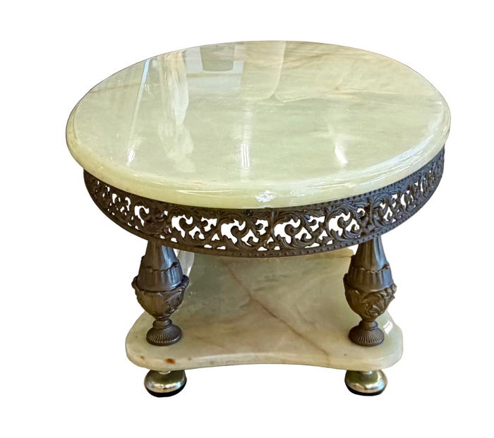 Stunning Vintage Green Onyx and Brass Coffee Table with Lower Shelf