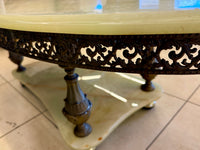 Stunning Vintage Green Onyx and Brass Coffee Table with Lower Shelf