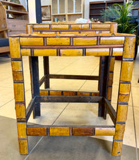 Vintage Bamboo-Design Faux-Brick Nested End Table Set of 2