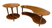 Mid-Century Solid Walnut Kidney Stafford Coffee Table and Matching Round End Table Set