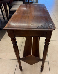 Antique Turn-of-the-Century Walnut Parlor Table with Removable White Marble Top and Magazine Rack