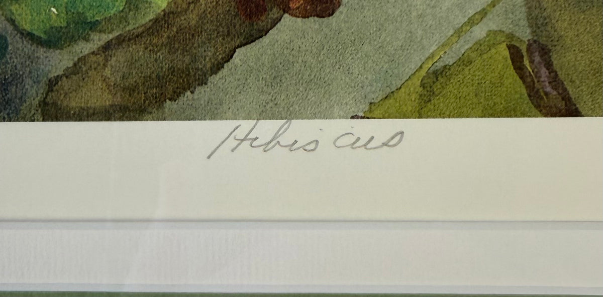 Elizabeth Berry “Hibiscus” — Signed Artist Proof Watercolor, Gold Gallery Frame