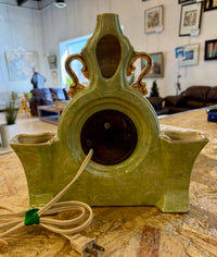 Vintage 1950s Lanshire "Self-Starting" Ceramic Planter Clock - Seafoam Green & 22k Gold
Description