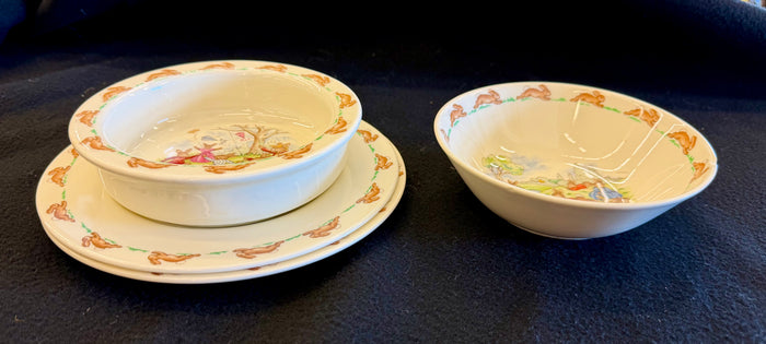 Vintage Royal Doulton Bunnykins 4-Piece Child’s Tableware Set — Iconic English Fine Bone China Featuring Whimsical Rabbit Illustrations by Sister Mary Barbara Hayward
