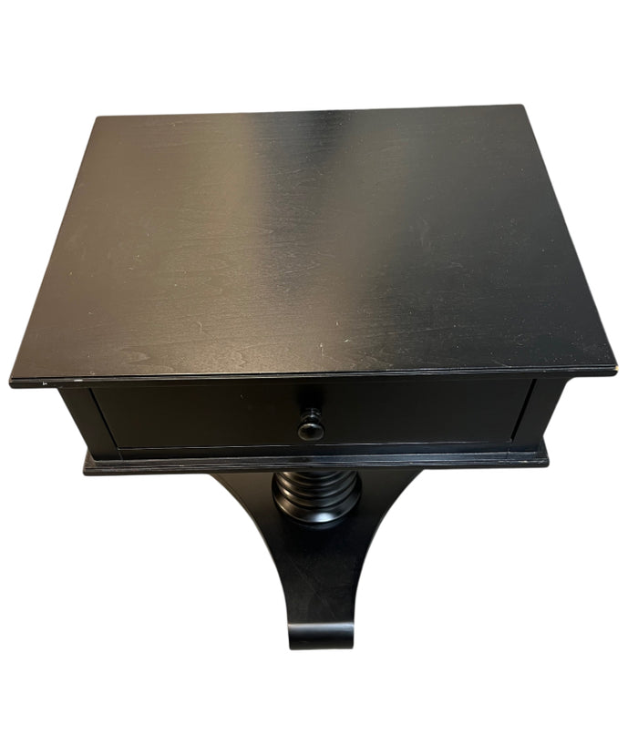 Black Wooden Pedestal End Table with Drawer