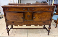 Vintage Jacobean Revival Quarter-Sawn Oak Buffet / Sideboard with Carved Details and Silverware Drawer