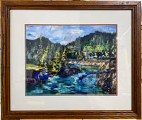 “Serene Wilderness River Landscape" Original Mixed Media Painting by Janet Stanley